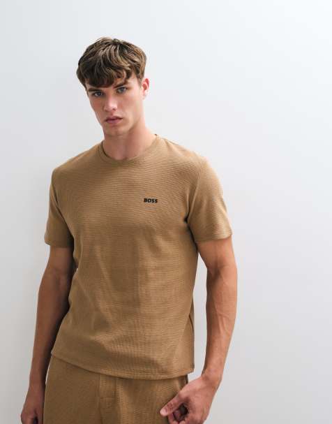 BOSS Bodywear co-ord wafel-T-shirt met borstlogo in middenbeige - view 1