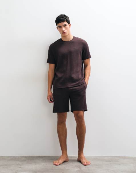Boss Bodywear co-ord waffle lounge shorts in brown - view 1