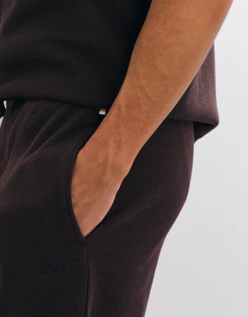 Boss Bodywear co-ord waffle lounge shorts in brown, 3 of 5