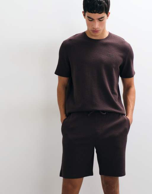 Boss Bodywear co-ord waffle lounge shorts in brown, 5 of 5