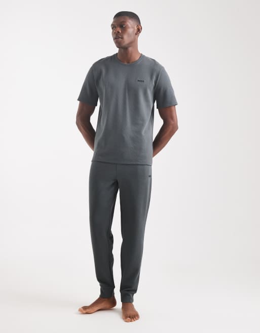 Boss Bodywear co-ord waffle lounge t-shirt in mid green, 2 of 5