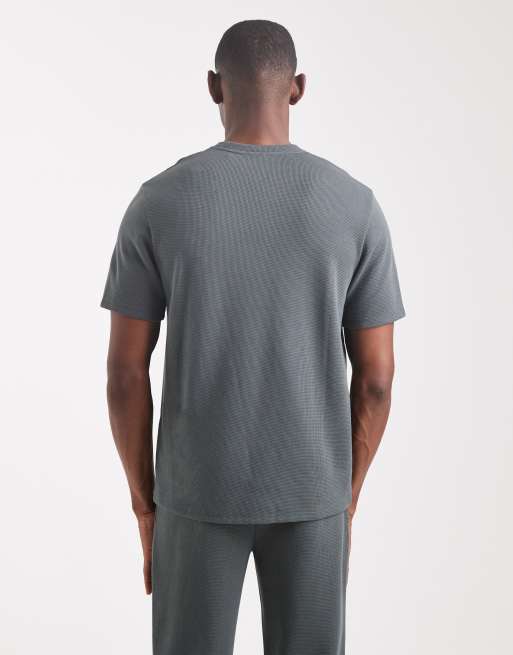 Boss Bodywear co-ord waffle lounge t-shirt in mid green, 3 of 5