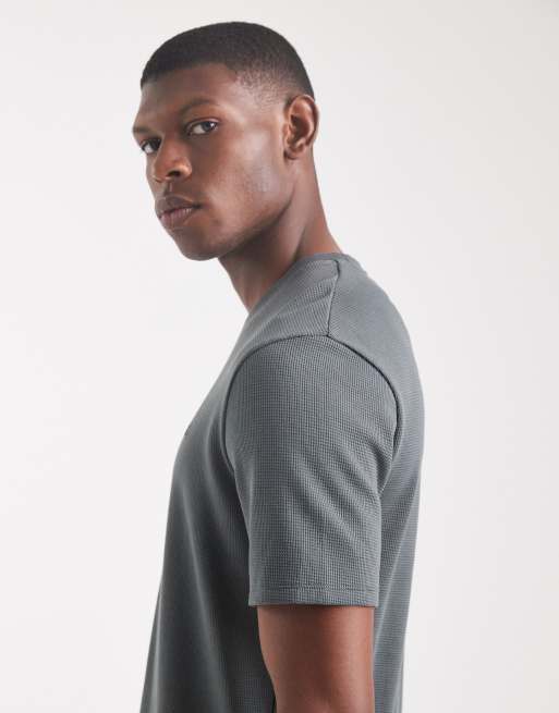 Boss Bodywear co-ord waffle lounge t-shirt in mid green, 4 of 5