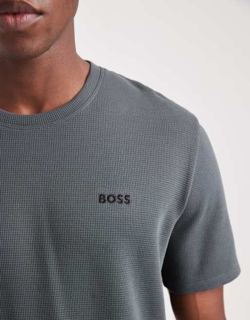 Boss Bodywear co-ord waffle lounge t-shirt in mid green, 5 of 5