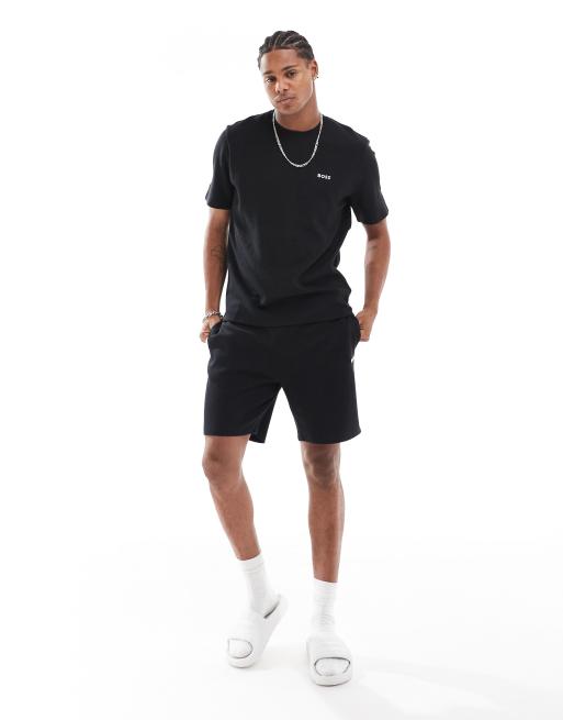 BOSS Bodywear co-ord waffle t-shirt in black, 3 of 4