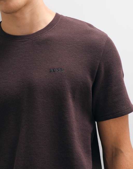 Boss Bodywear co-ord waffle t-shirt in brown, 2 of 5