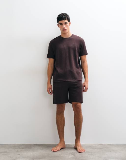 Boss Bodywear co-ord waffle t-shirt in brown, 3 of 5