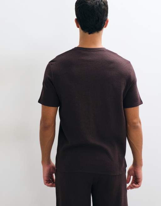 Boss Bodywear co-ord waffle t-shirt in brown, 4 of 5