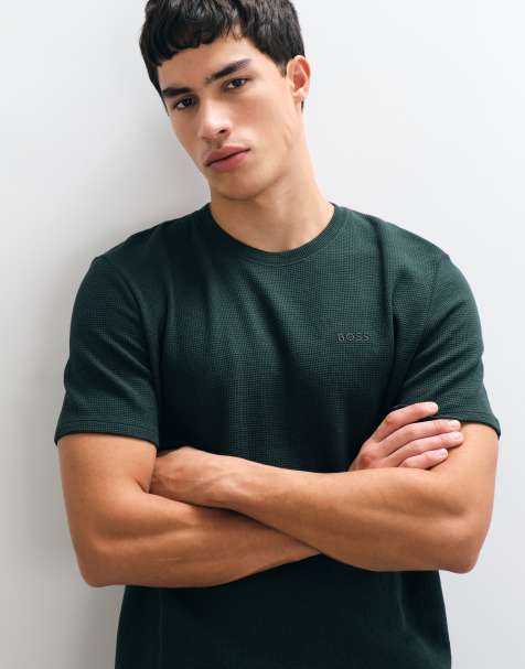 Boss Bodywear co-ord waffle t-shirt in dark green - view 1