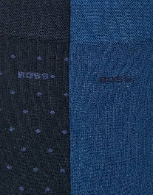 BOSS Bodywear - Confezione da 2 paia di calzini in bambù blu navy e blu con logo, 3 di 3