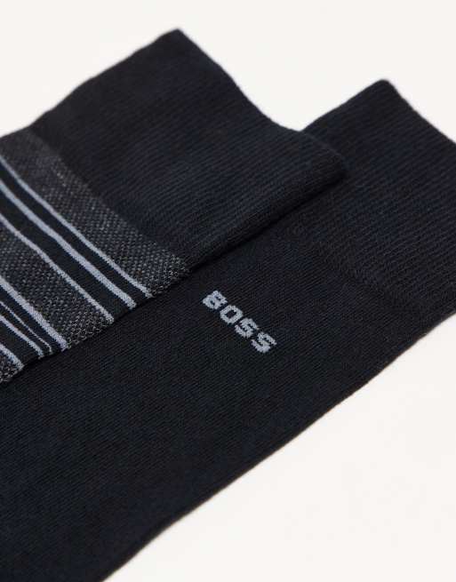 BOSS Bodywear - Confezione da 2 paia di calzini neri a righe, 2 di 3