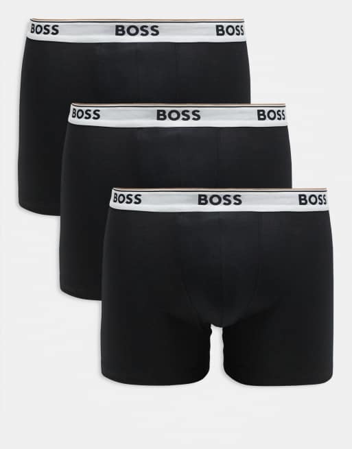 BOSS Bodywear - Confezione da 3 boxer neri con elastico in vita a contrasto