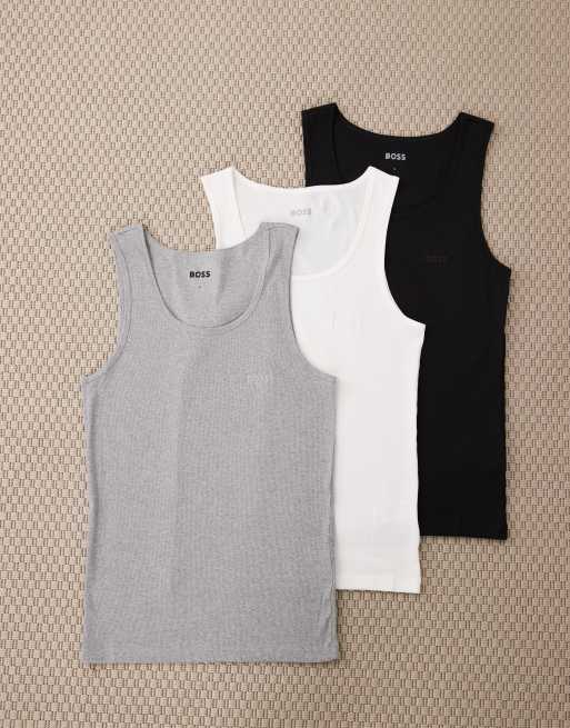 BOSS Bodywear - Confezione da 3 canotte multicolore a coste con logo