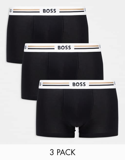 BOSS Bodywear - Confezione da 3 paia di boxer aderenti neri con elastico bianco con logo