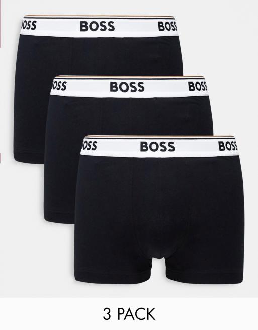 BOSS - Bodywear - Confezione da 3 paia di boxer aderenti neri con fascia in vita a contrasto