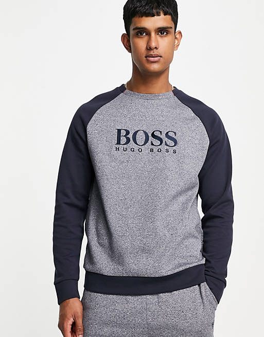 BOSS Bodywear Contemporary crew neck sweatshirt in navy melange