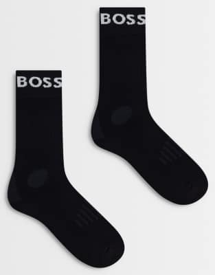 BOSS - Bodywear - Crew-Socken in Schwarz im 2er-Pack mit Logo Schwarz 43-46