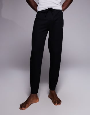 Мужские домашние брюки BOSS Bodywear вафельные с манжетами, черные