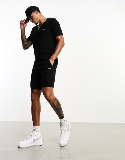 BOSS Bodywear – Czarne szorty o waflowej teksturze z logo