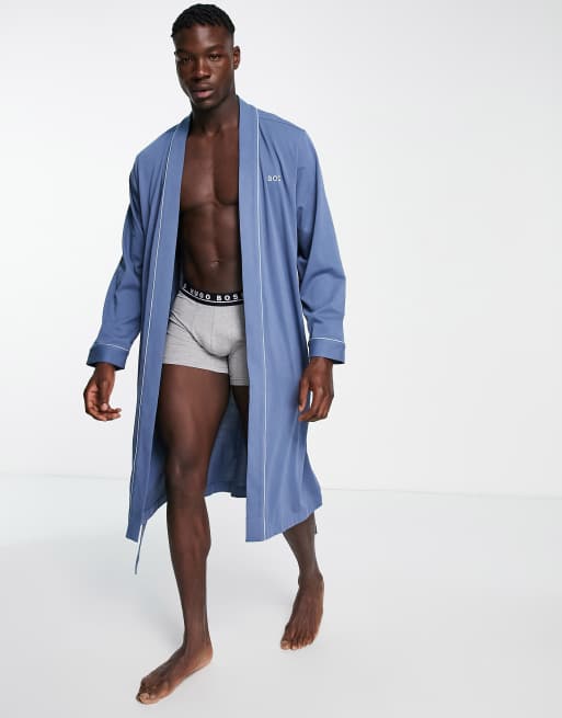 BOSS Bodywear dressing gown in blue | ASOS