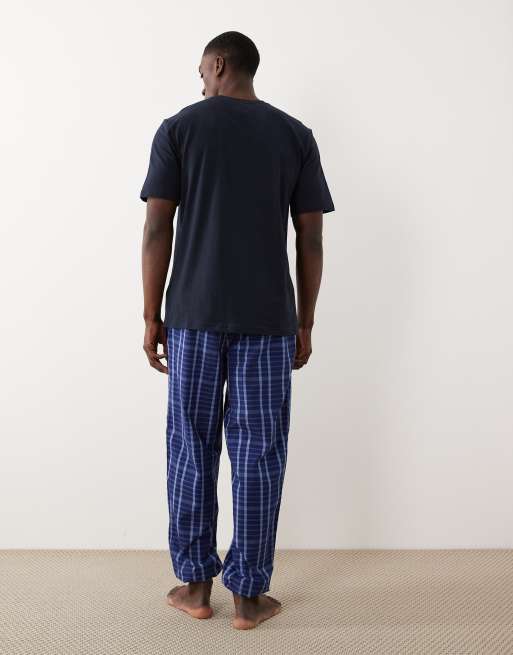 BOSS Bodywear easy check trouser t-shirt pyjama set in navy, 3 of 4