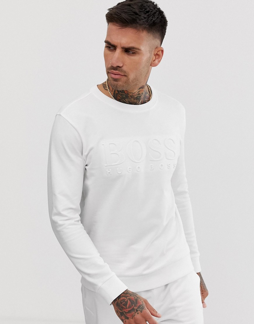 BOSS bodywear - Felpa girocollo heritage bianca con logo in rilievo-Bianco