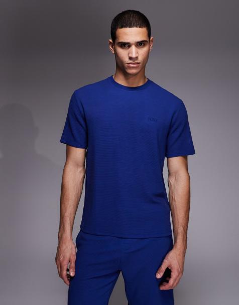 BOSS Bodywear - Geribbeld lounge T-shirt in blauw - view 1