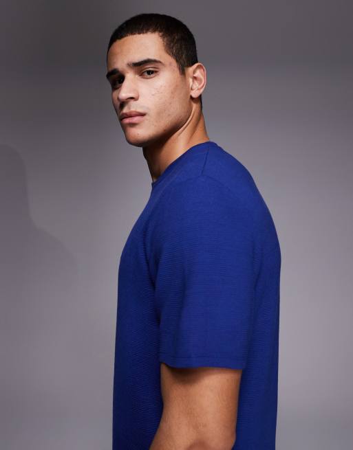 BOSS Bodywear - Geribbeld lounge T-shirt in blauw, 4 van 5