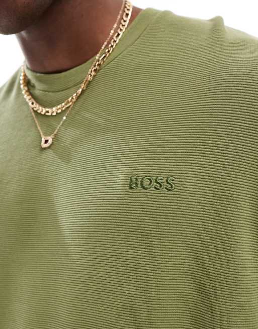 BOSS - Bodywear - Geribbeld T-shirt in groen, deel van co-ord set, 3 van 4