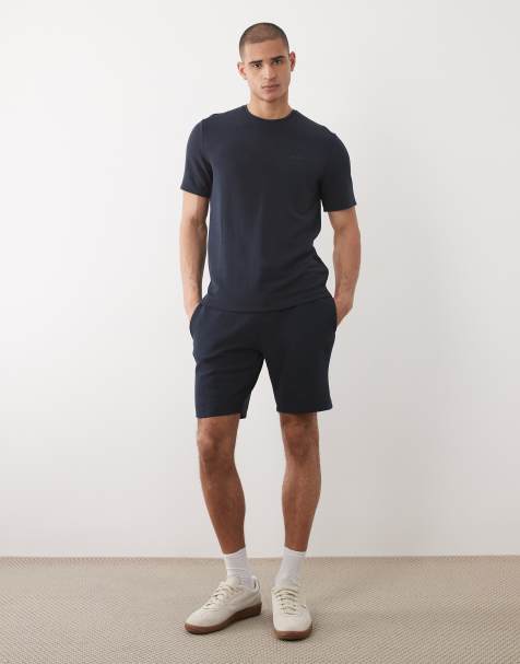 BOSS Bodywear – Gerippte Lounge-Shorts in Marineblau, Kombiteil - view 1