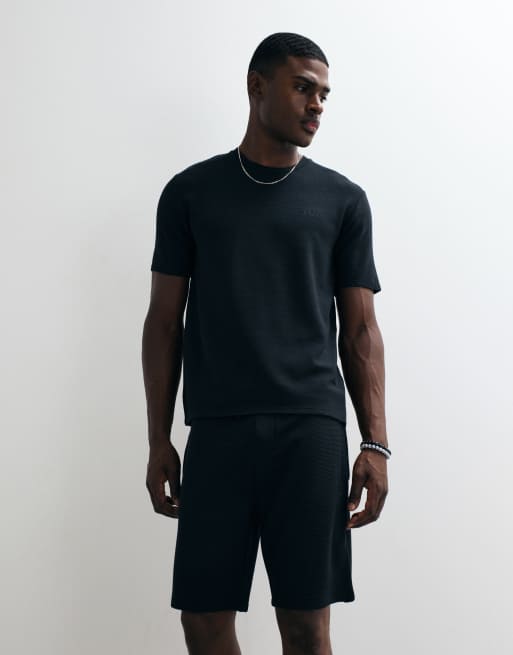 BOSS Bodywear – Gerippte Shorts in Schwarz mit Logoprint, Kombiteil, 2 von 5