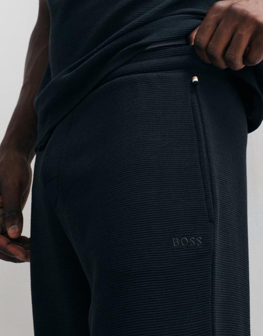 BOSS Bodywear – Gerippte Shorts in Schwarz mit Logoprint, Kombiteil, 3 von 5