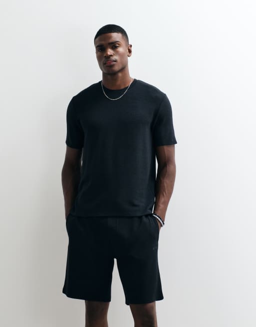 BOSS Bodywear – Gerippte Shorts in Schwarz mit Logoprint, Kombiteil, 4 von 5