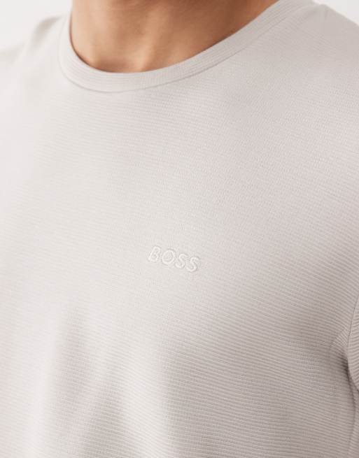 BOSS Bodywear – Geripptes Lounge-T-Shirt in Hellgrau, Kombiteil, 3 von 5