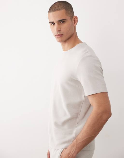 BOSS Bodywear – Geripptes Lounge-T-Shirt in Hellgrau, Kombiteil, 4 von 5