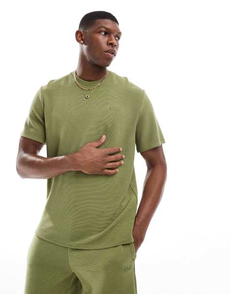 BOSS Bodywear – Geripptes Set in Grün mit T-Shirt und Shorts - view 1