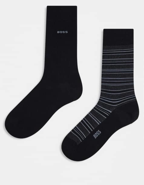 BOSS – Bodywear – Gestreifte Crew-Socken in Schwarz, 2er-Pack - view 1