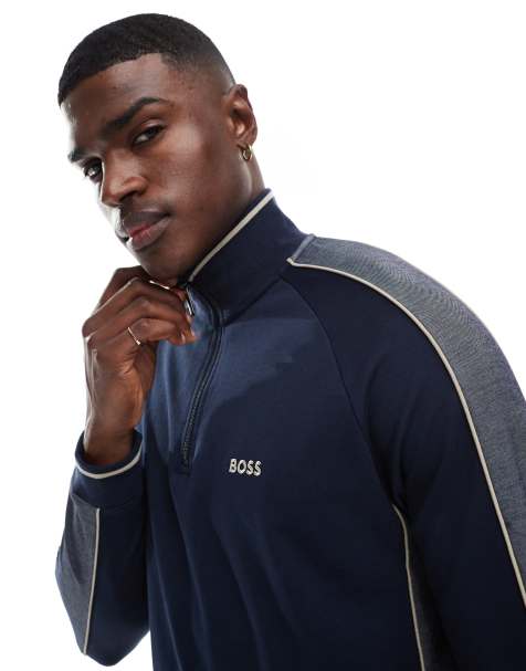 Boss Bodywear half zip tracksuit top in navy with logo - view 1