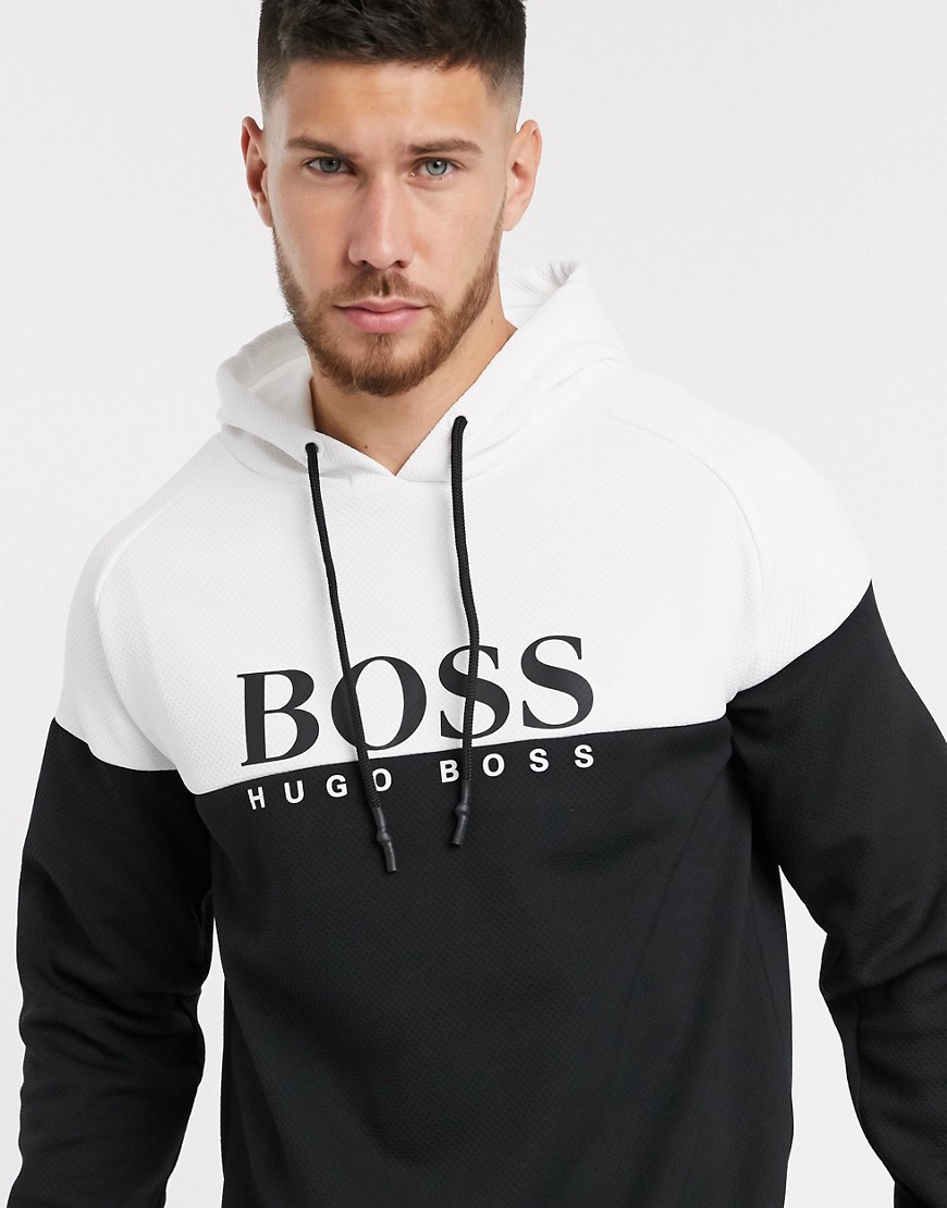 BOSS – Bodywear – Huvtröja med färgblock och logga-Svart