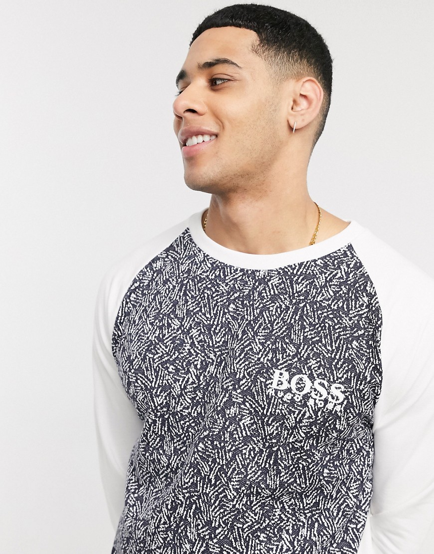 BOSS - Bodywear - Hvid sweatshirt i jacquard med logo - Del af sæt