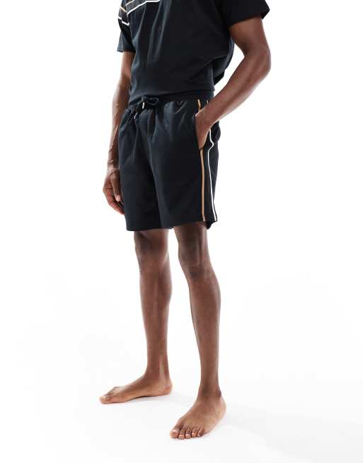 BOSS - Bodywear Iconic - Jersey shorts met zijstrepen in zwart, deel can co-ord