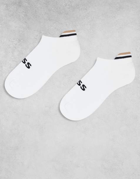 BOSS Bodywear Iconic Loop 2 pack logo low trainer socks  in white - view 1