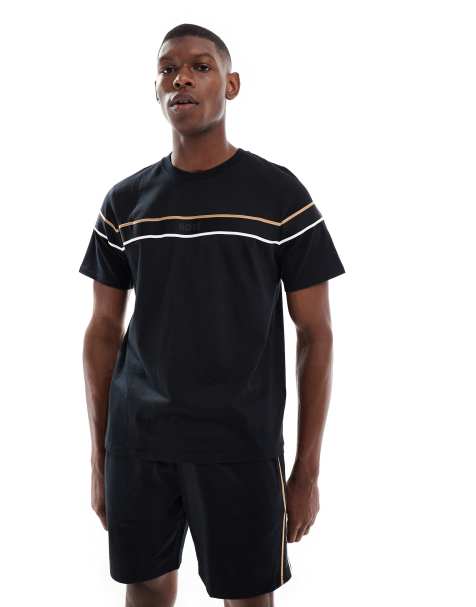 Boss Bodywear – Iconic – T-Shirt in Schwarz mit Streifen, Kombiteil - view 1