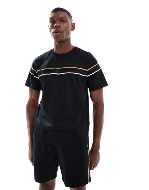 BOSS - Bodywear Iconic - T-shirt met strepen in zwart, deel can co-ord
