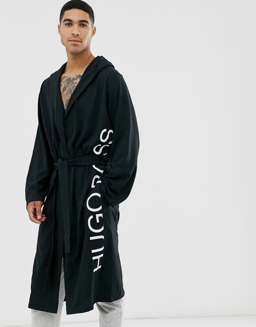 BOSS bodywear Identity logo hooded dressing gown in black