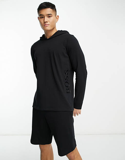 BOSS Bodywear Identity long sleeve side logo hoodie in black | ASOS