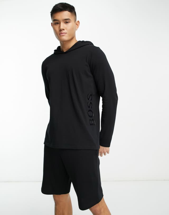 BOSS Bodywear Identity long sleeve side logo hoodie in black