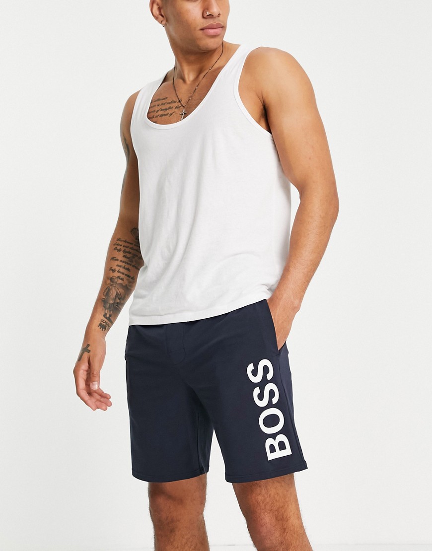 BOSS Bodywear - Identity - Shorts met verticaal contrasterend logo in marineblauw SUIT 2