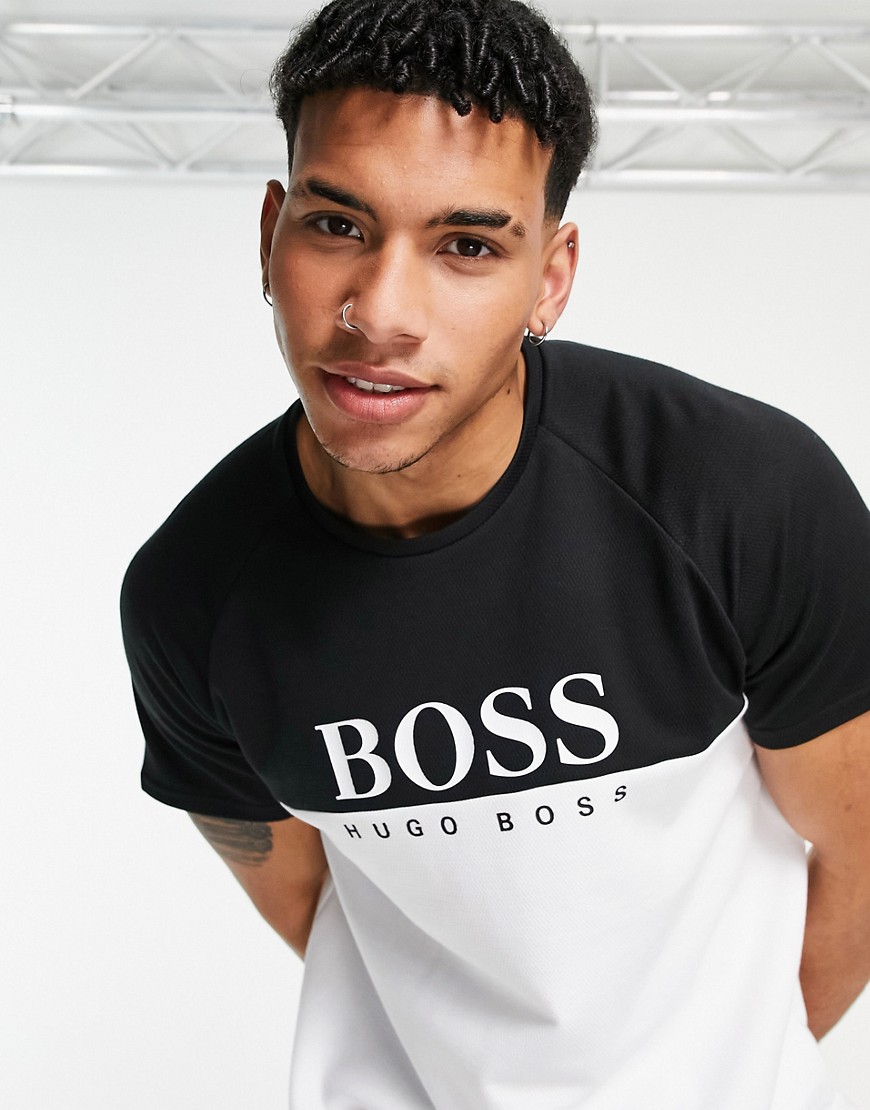 BOSS - Bodywear - Jacquard T-shirt met logo op de borst in zwart en wit