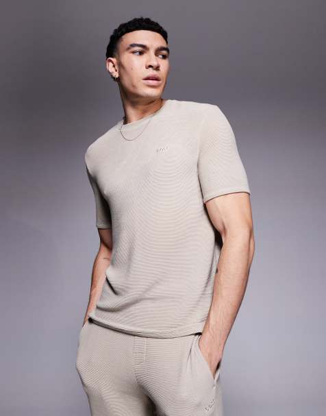 BOSS Bodywear – Jasnobeżowy prążkowany T-shirt o regularnym kroju z logo – Część zestawu - view 1